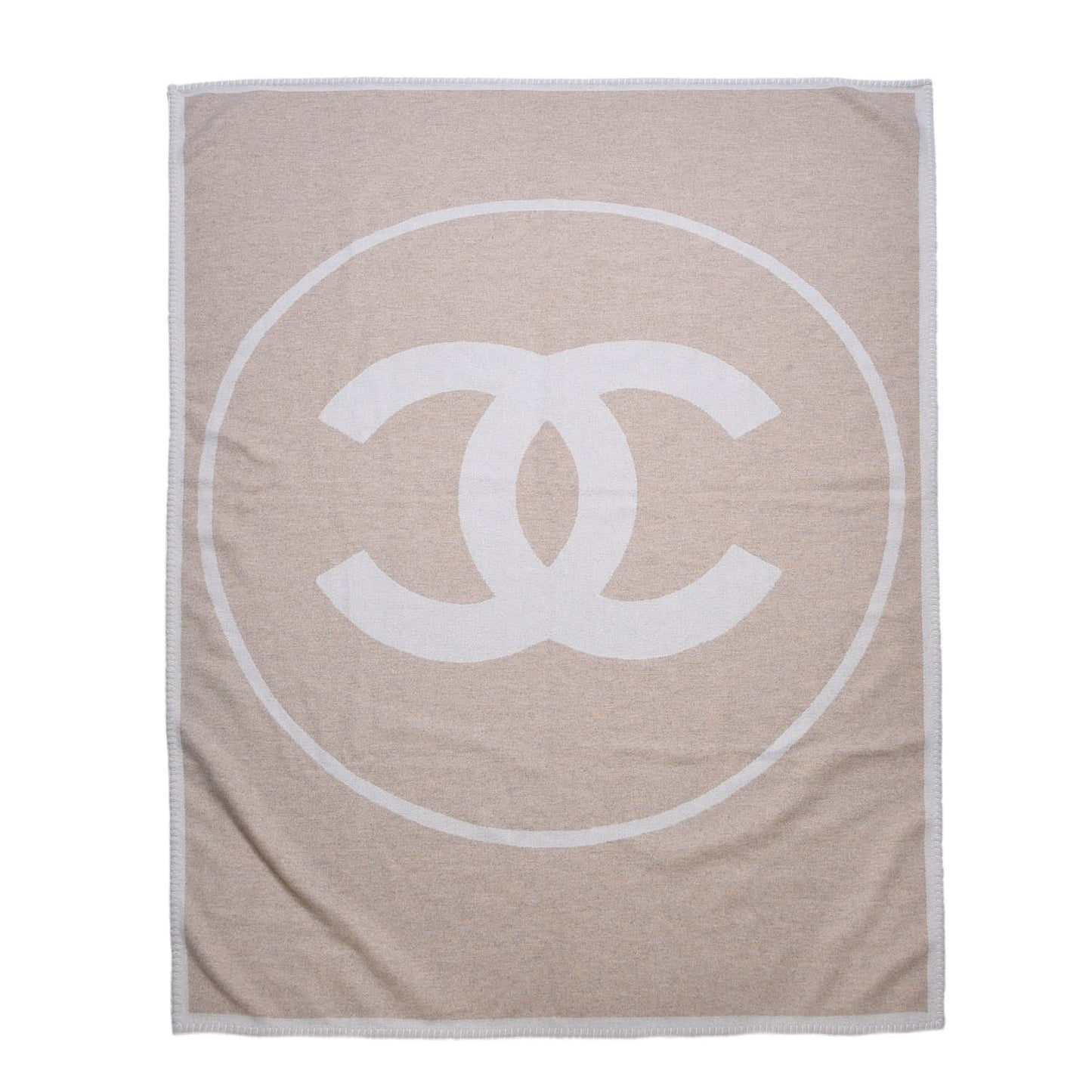 Merino Wool Cashmere CC Throw Blanket Beige White