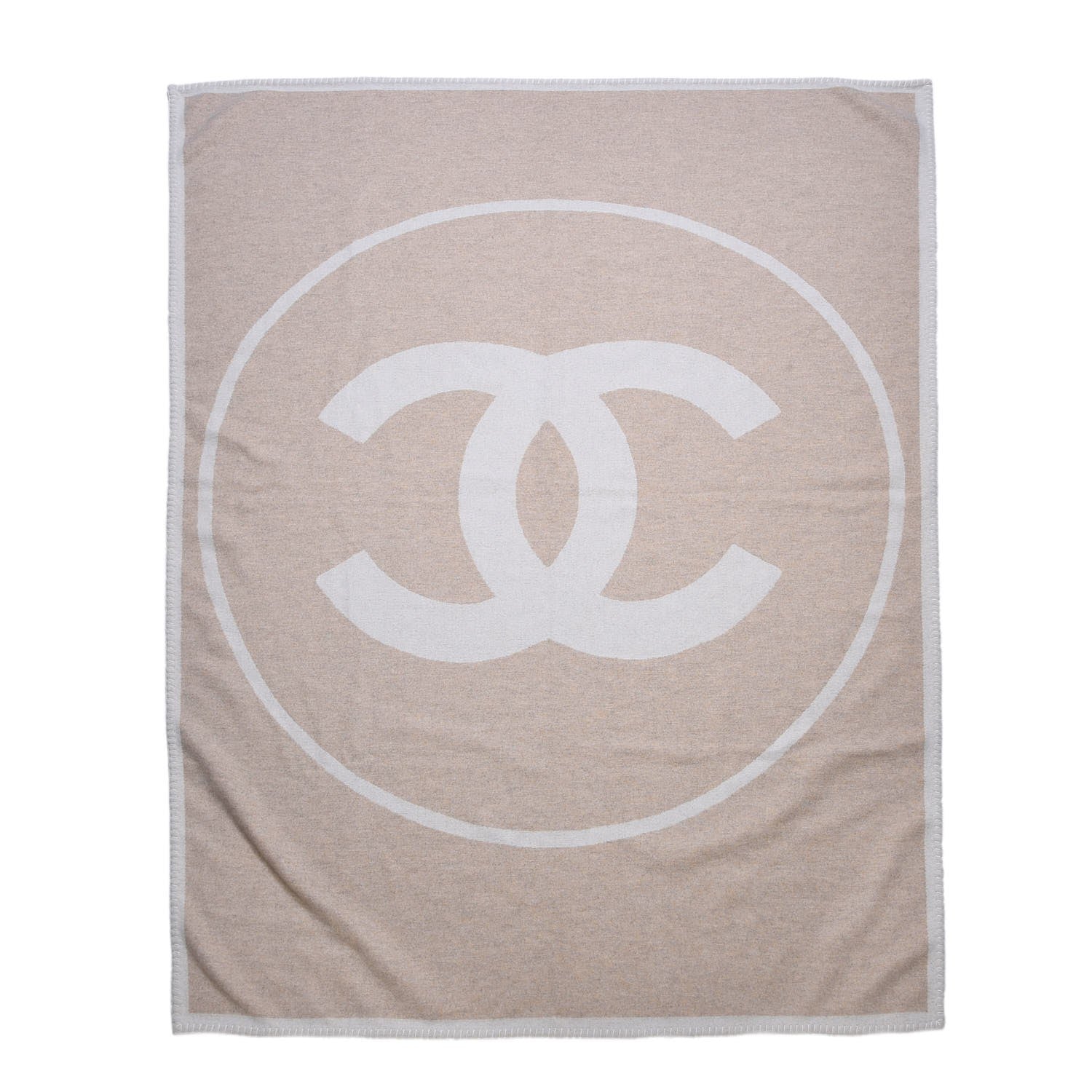 Chanel Merino Wool Cashmere CC Throw Blanket Beige White 1 of 4