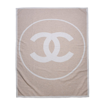 Chanel Merino Wool Cashmere CC Throw Blanket Beige White 1 of 4