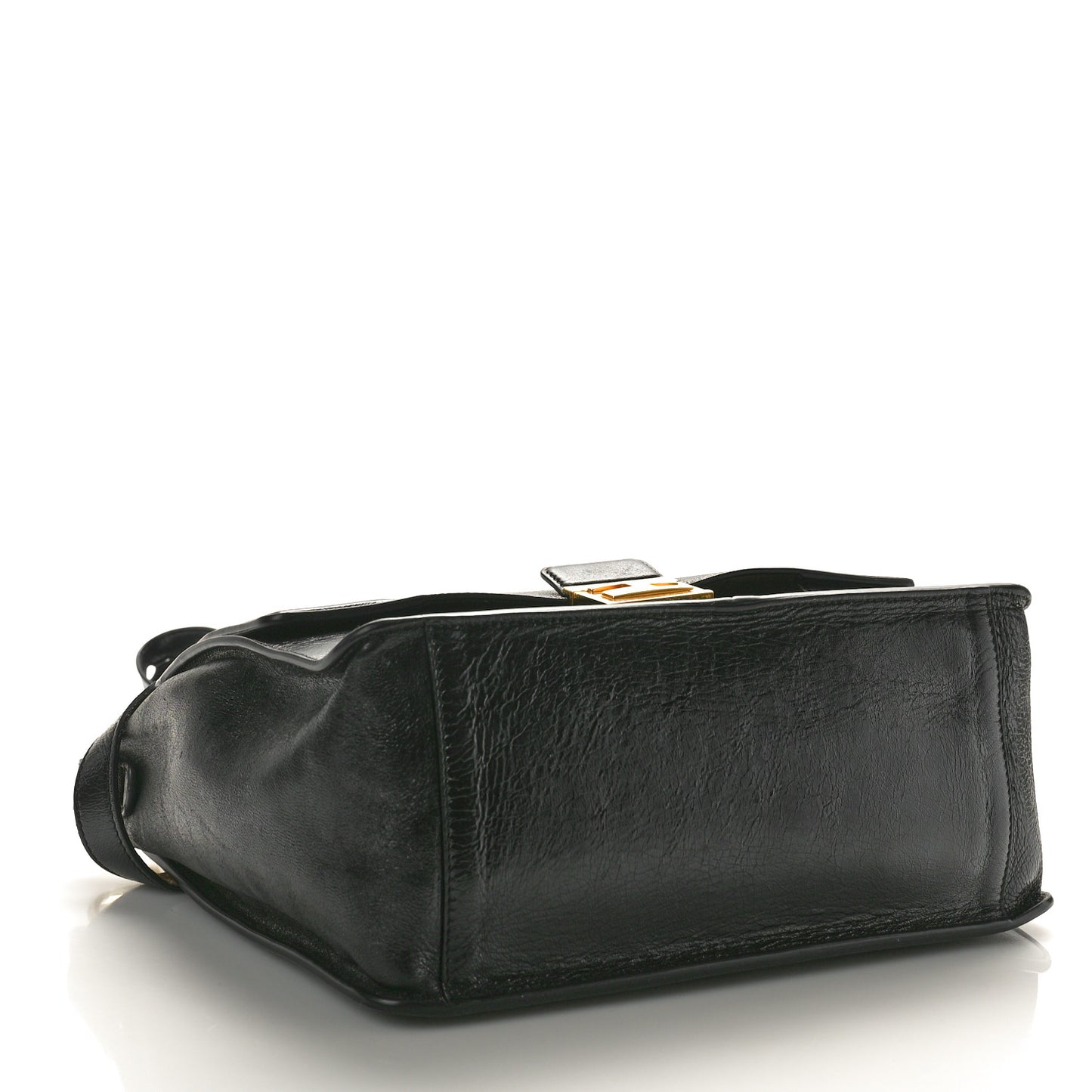 Agnello Old Shine Large Kan U Shoulder Bag Black