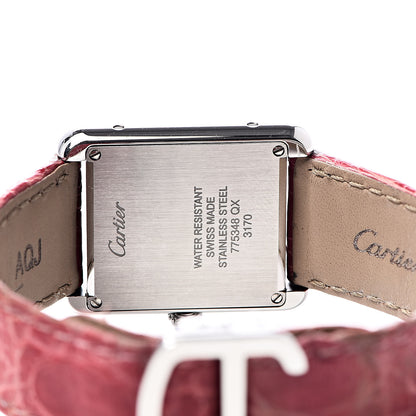 Cartier Stainless Steel Alligator 24mm Tank Solo Quartz Watch Red 7 of 8