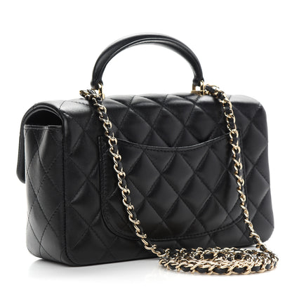 Chanel Lambskin Quilted Mini Top Handle Rectangular Flap Black 3 of 9