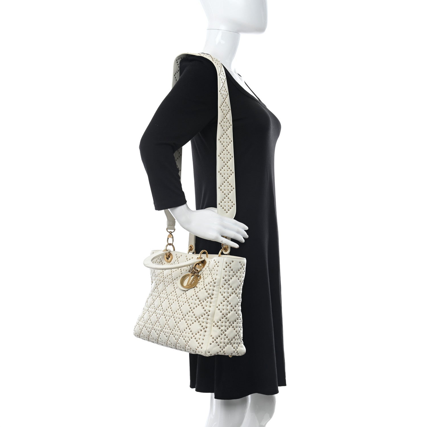 Christian Dior Lambskin Cannage Studded Large Supple Lady Dior White 2 of 13
