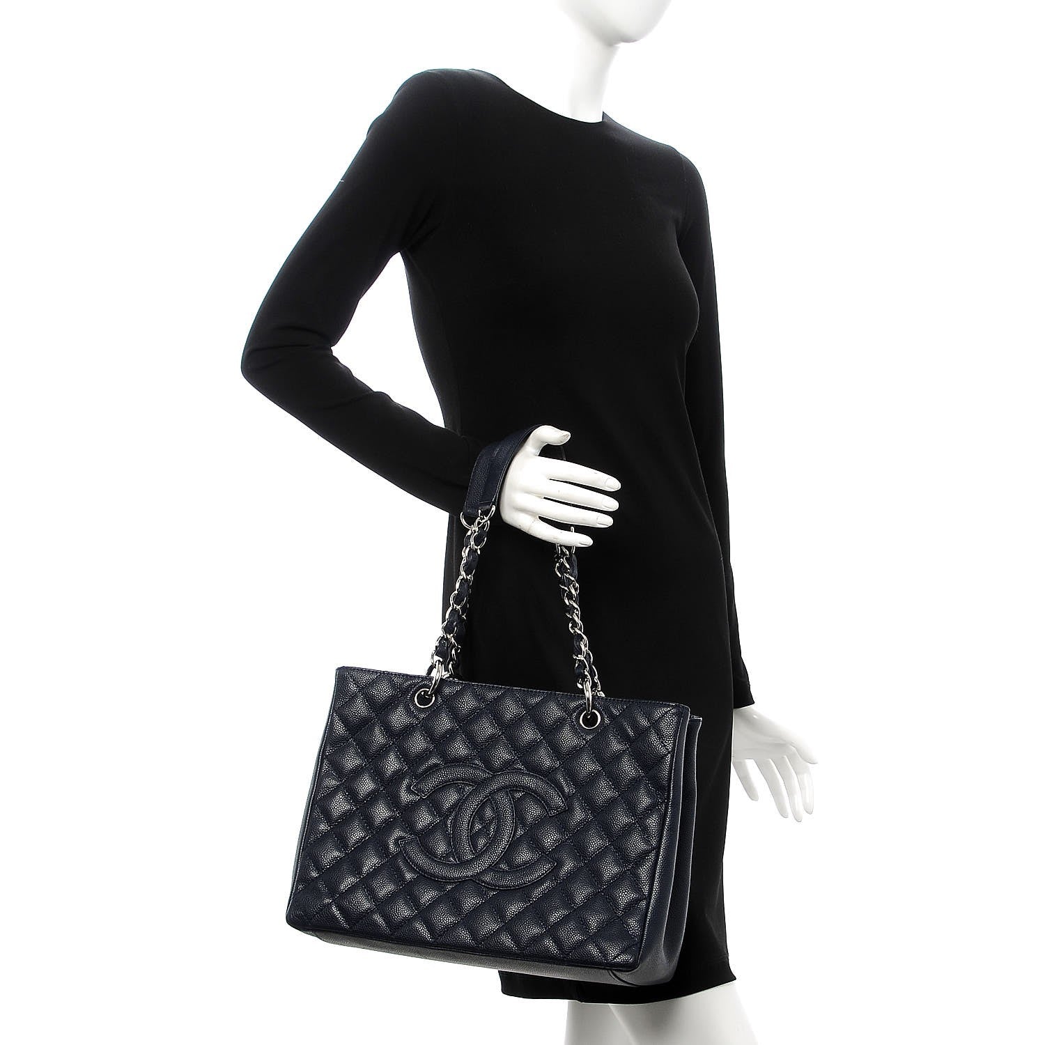 Chanel Caviar Quilted Grand Shopping Tote GST Navy Blue 2 of 11