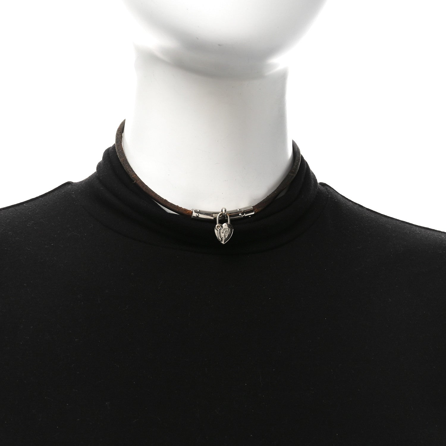 Hermes Natural Bridle Annee De La Fantaisie Heart Cadena Lock Necklace Black 2 of 6
