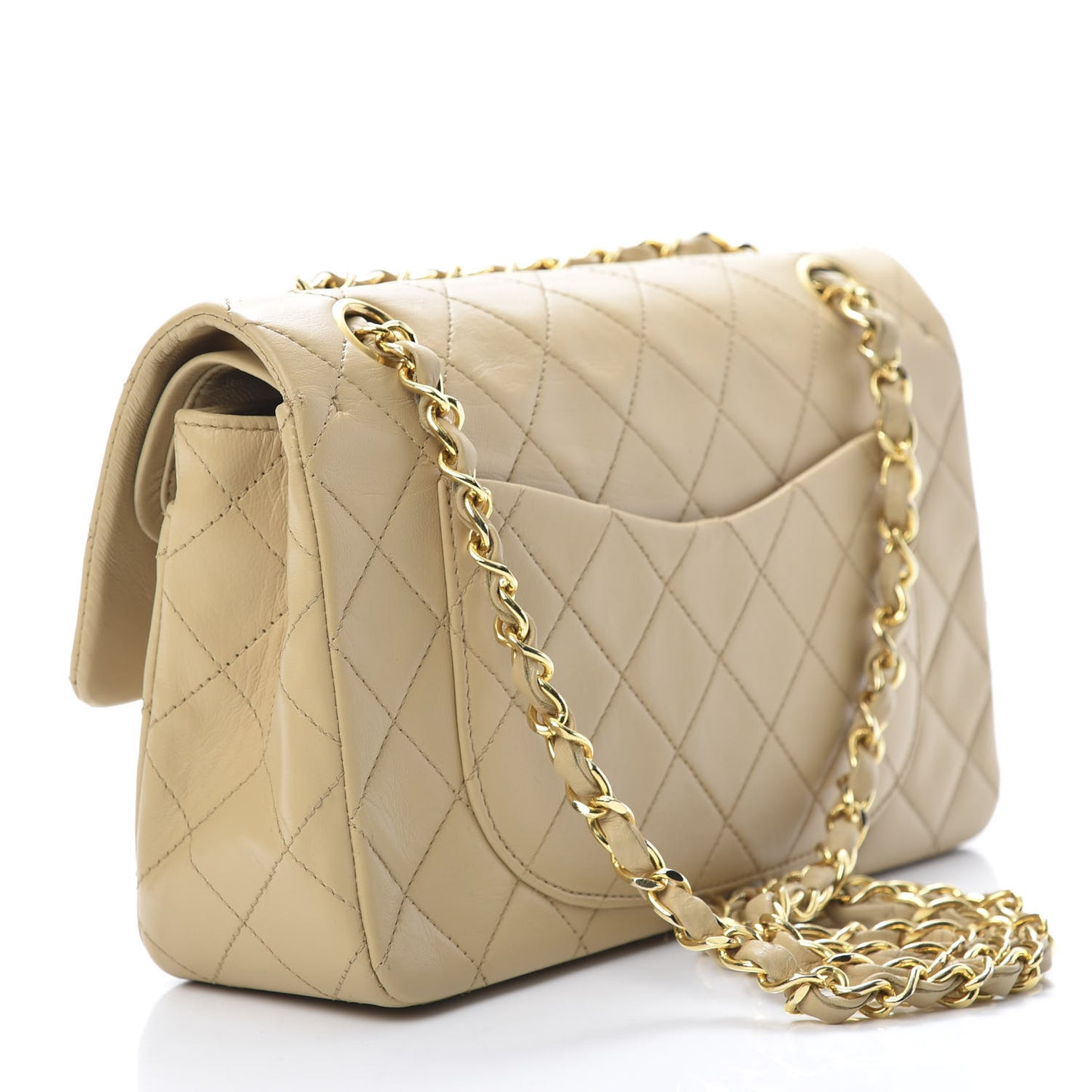Lambskin Quilted Small Double Flap Beige