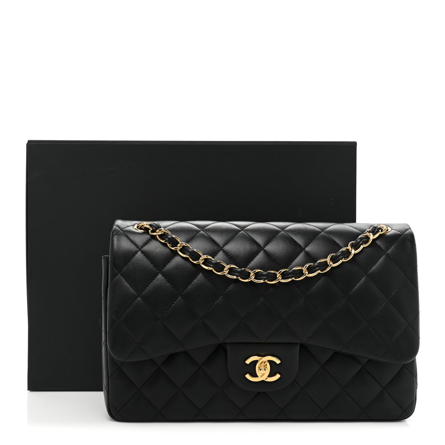 Lambskin Quilted Jumbo Double Flap Black