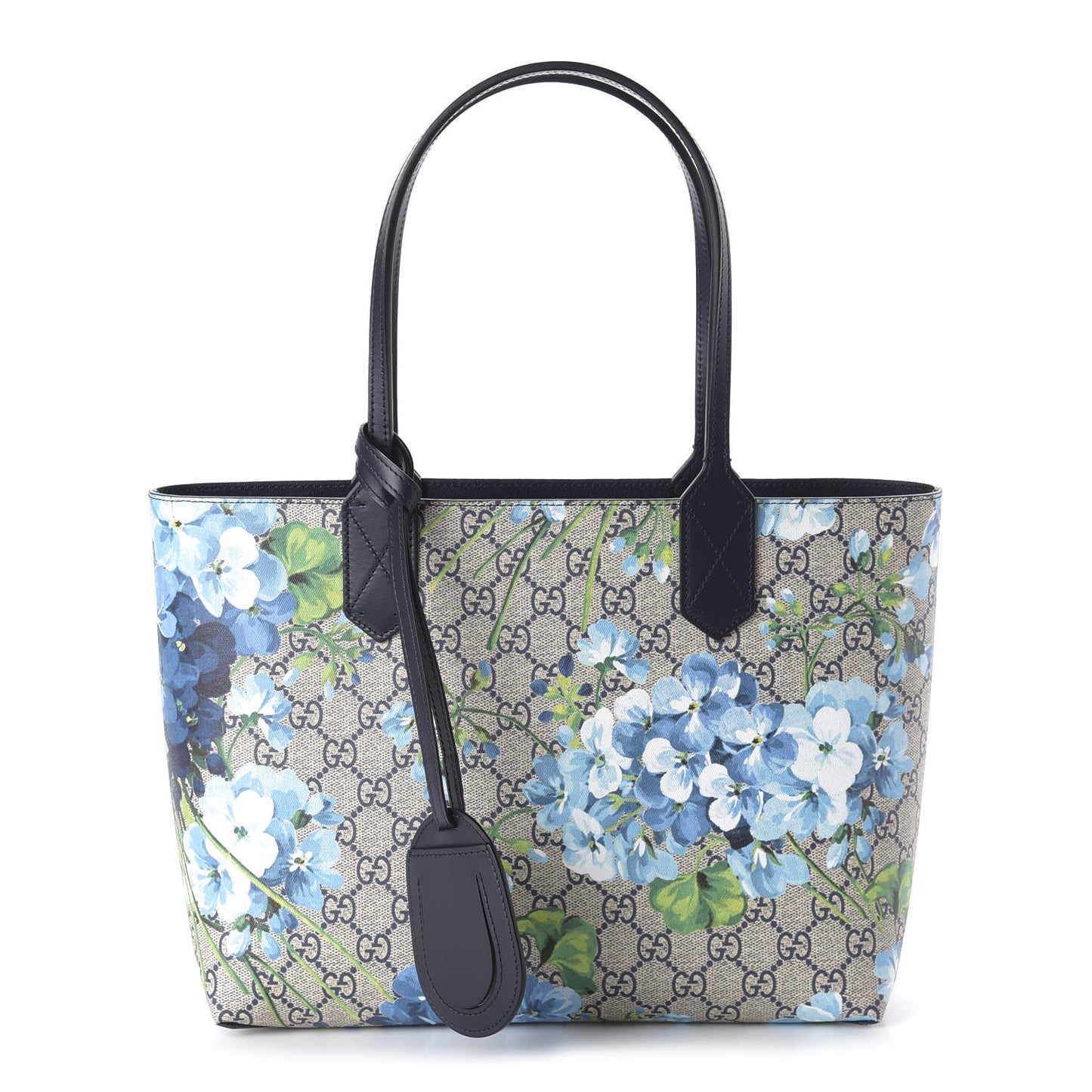 GG Supreme Monogram Blooms Small Reversible Tote Beige Blue Navy