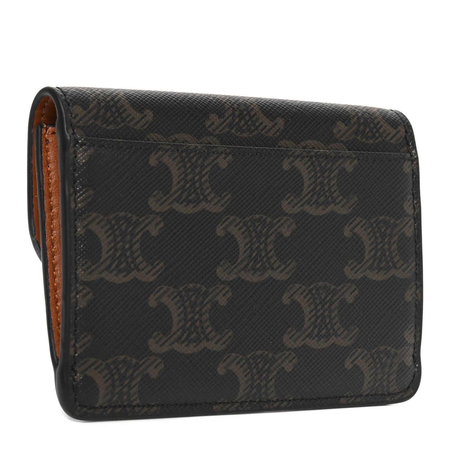 Celine Triomphe Canvas Calfskin Flap Card Holder Tan 3 of 8