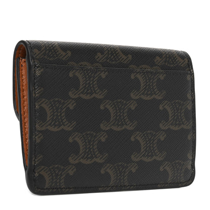 Celine Triomphe Canvas Calfskin Flap Card Holder Tan 3 of 8