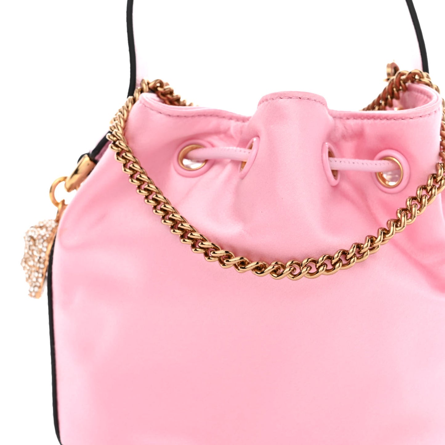 Satin Medusa Drawstring Bucket Bag Pink