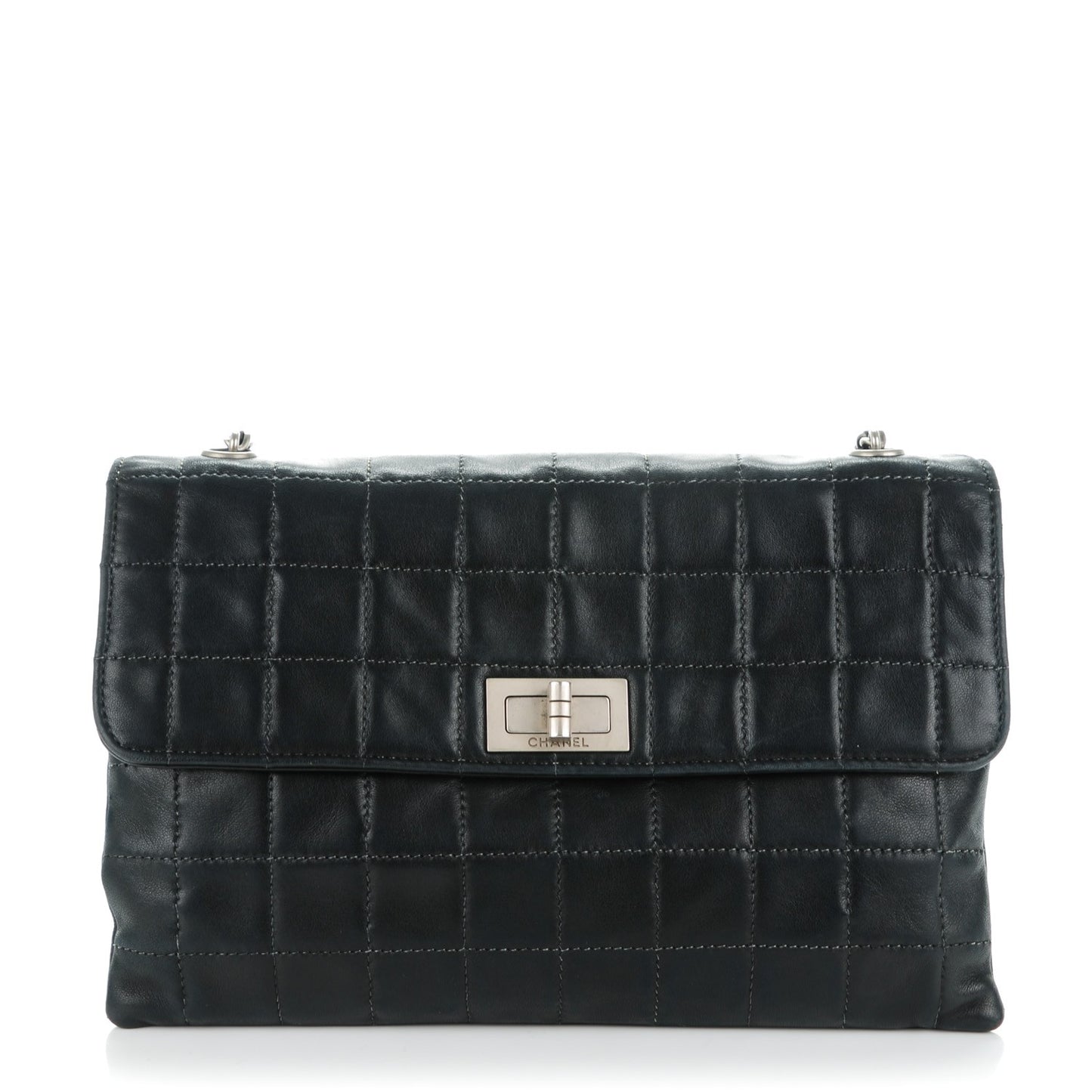 Lambskin Square Stitched Flap Black