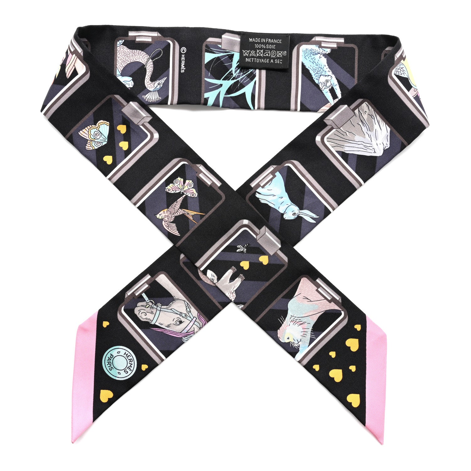 Hermes Silk Story Twilly Black Rose Gris 2 of 6
