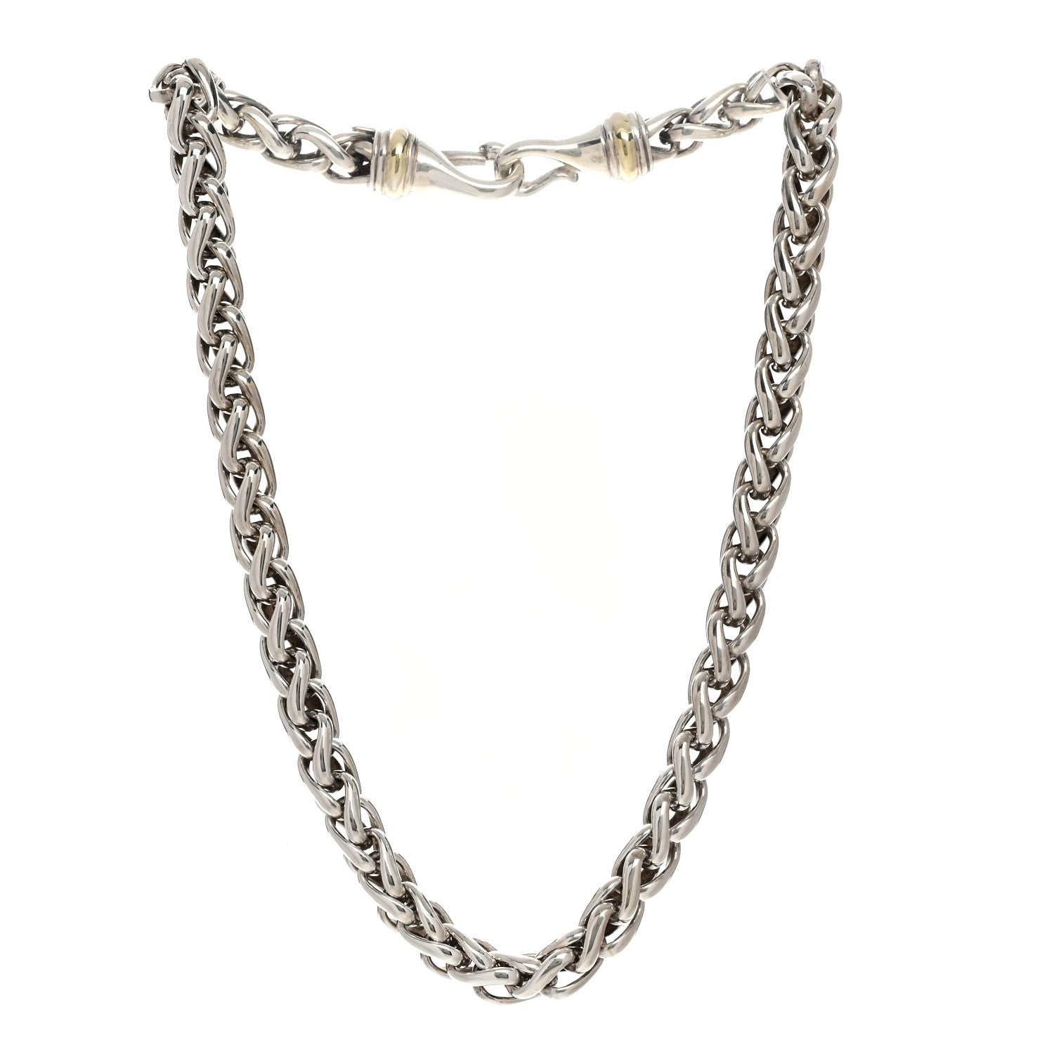 David Yurman Sterling Silver 14K Yellow Gold 8mm Wheat Chain Necklace 3 of 5