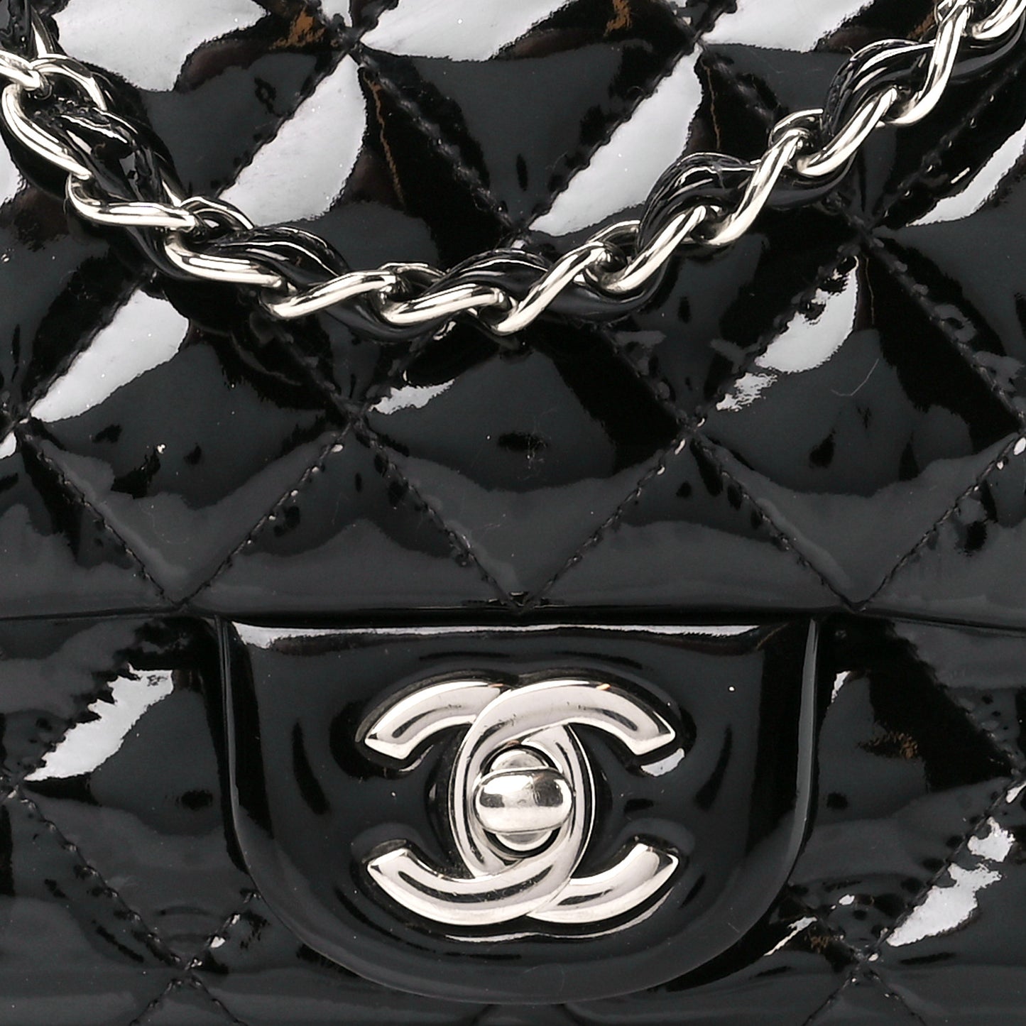 Patent Calfskin Quilted Mini Square Flap Black