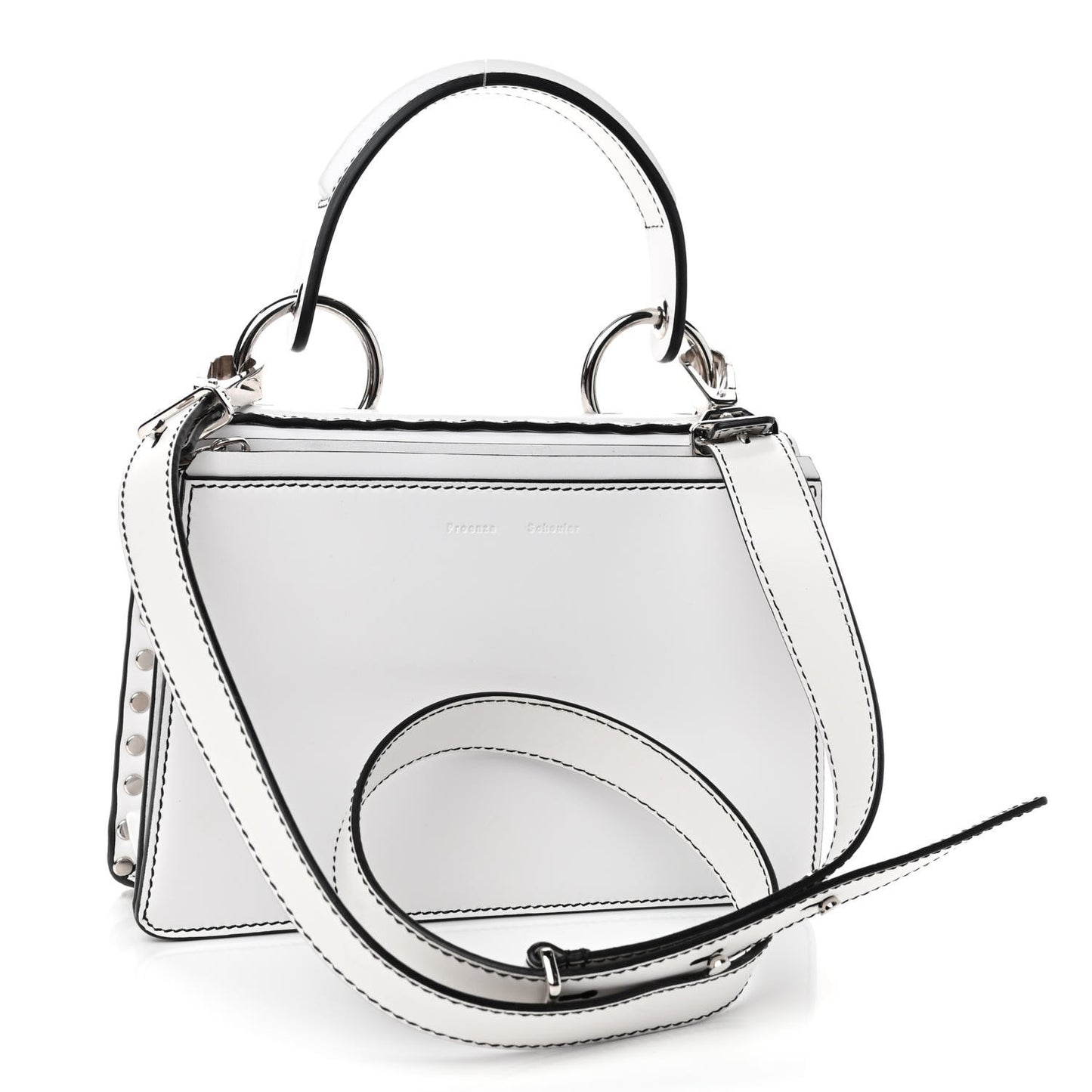 Calfskin Small Studded Hava Top Handle Bag White