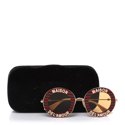 Gucci Metal Acetate Striped Maison Del'Amour Round Frame Sunglasses GG0113S Red Green 9 of 9