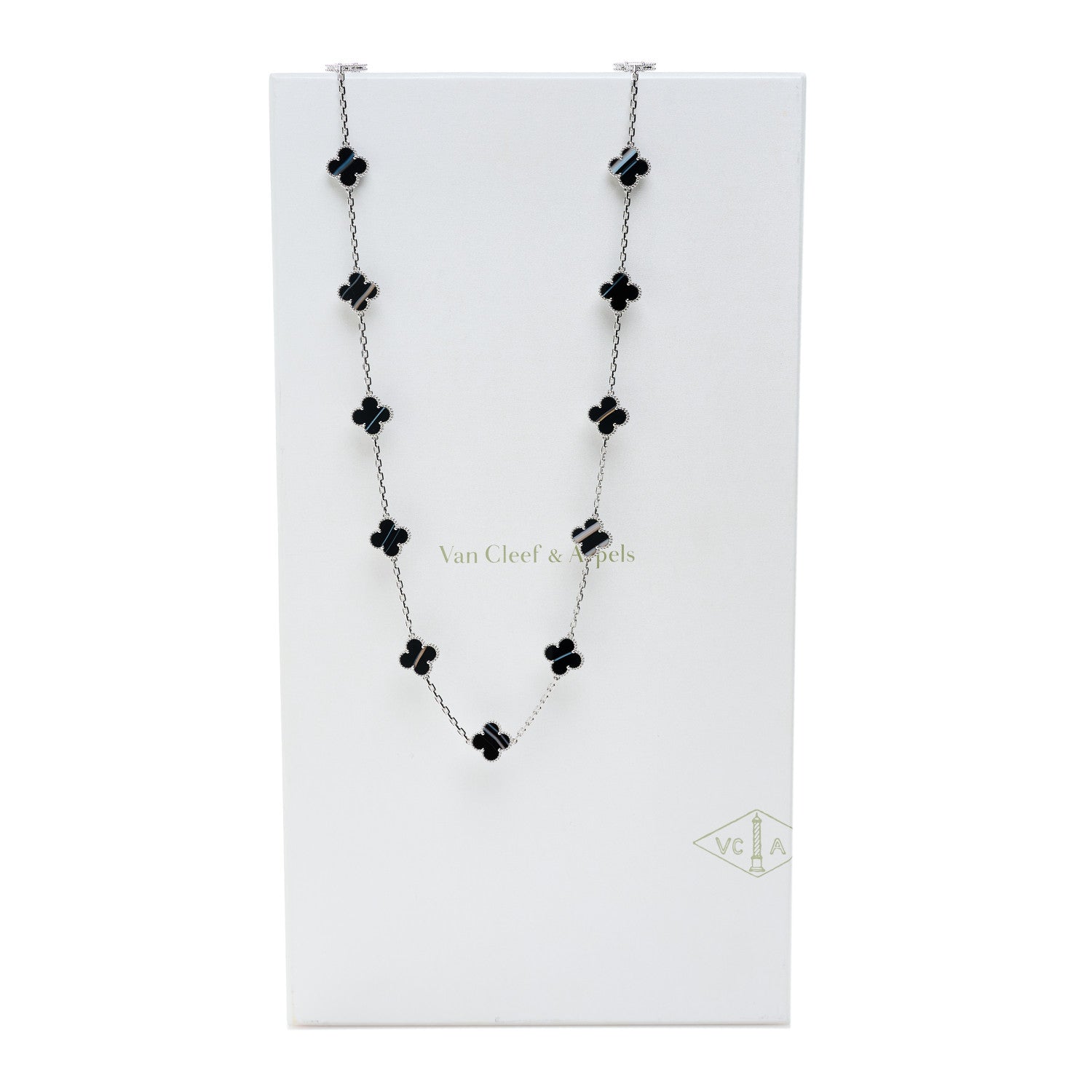 Van Cleef & Arpels 18K White Gold Veined Black Onyx 20 Motifs Vintage Alhambra Necklace 7 of 7