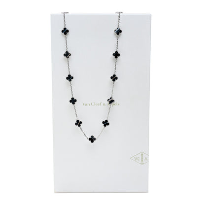 Van Cleef & Arpels 18K White Gold Veined Black Onyx 20 Motifs Vintage Alhambra Necklace 7 of 7