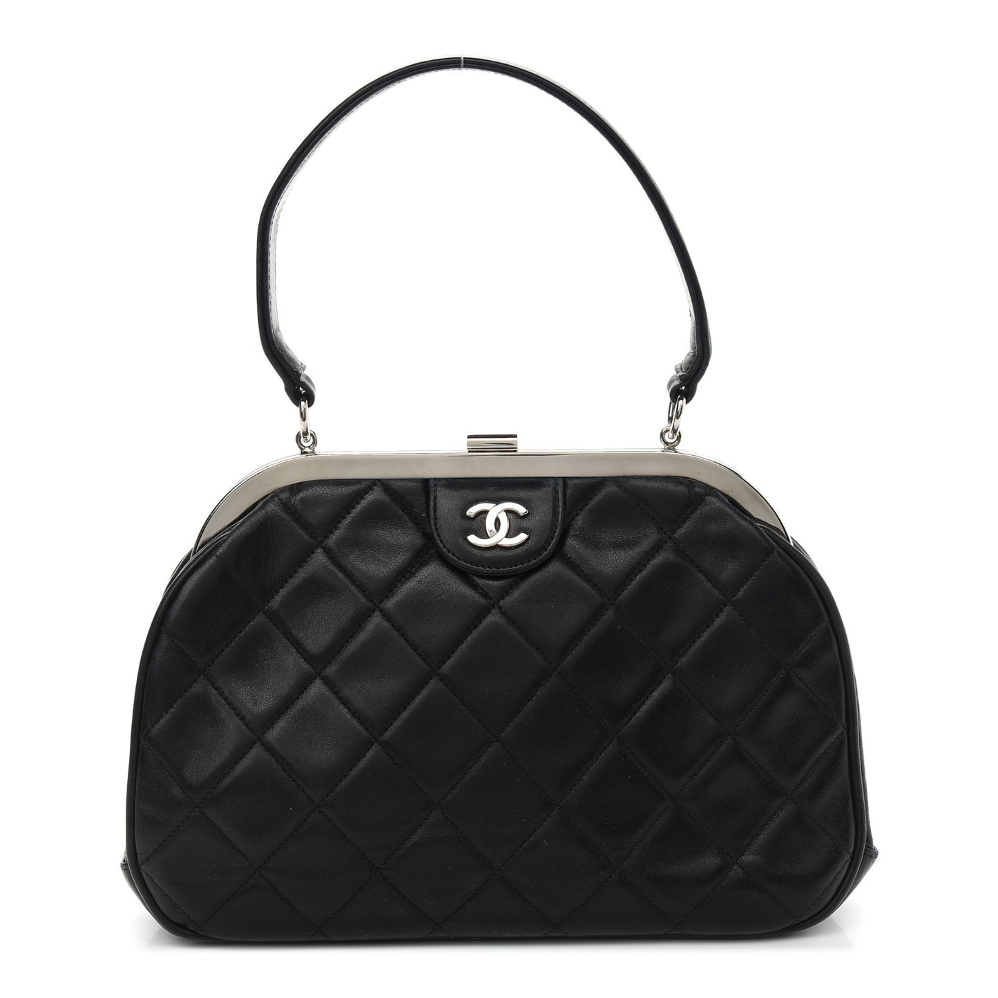 Lambskin Quilted Kisslock Frame Bag Black