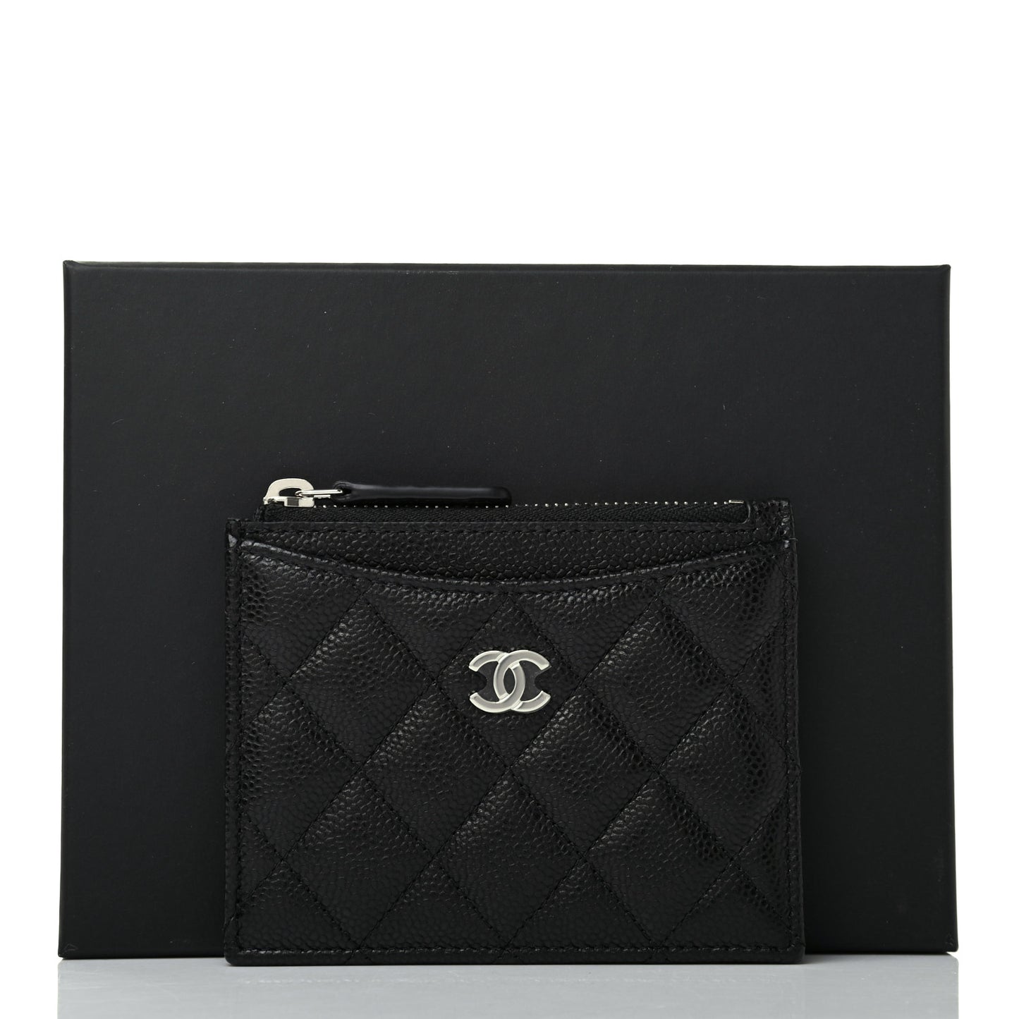 Caviar Quilted CC Zip Card Holder Black