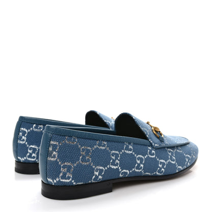 Gucci Canvas Lame GG Monogram Horsebit Womens Jordaan Loafers 38 Blue Silver Cornflower Blue 4 of 8