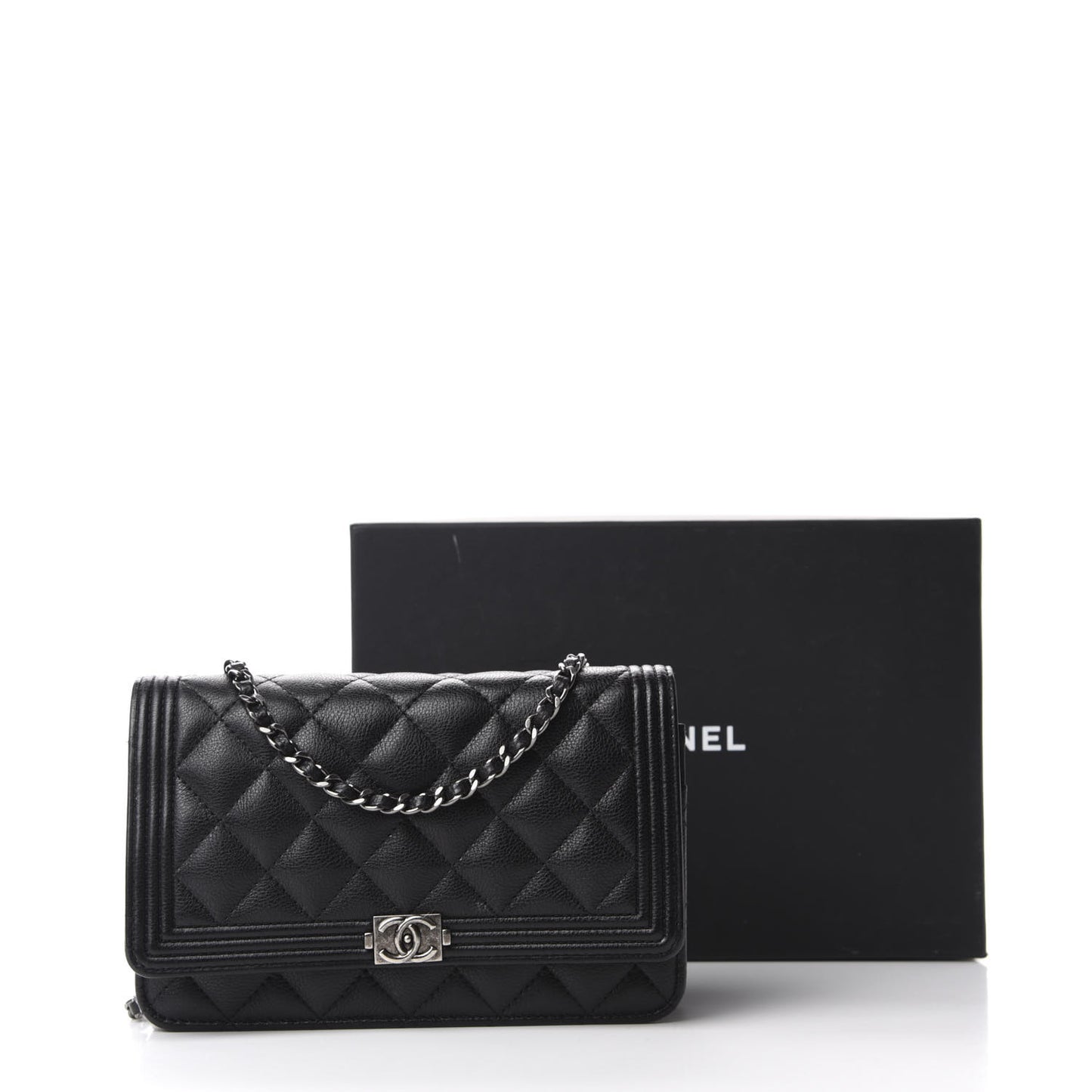 Calfskin Quilted Boy Wallet On Chain WOC Black