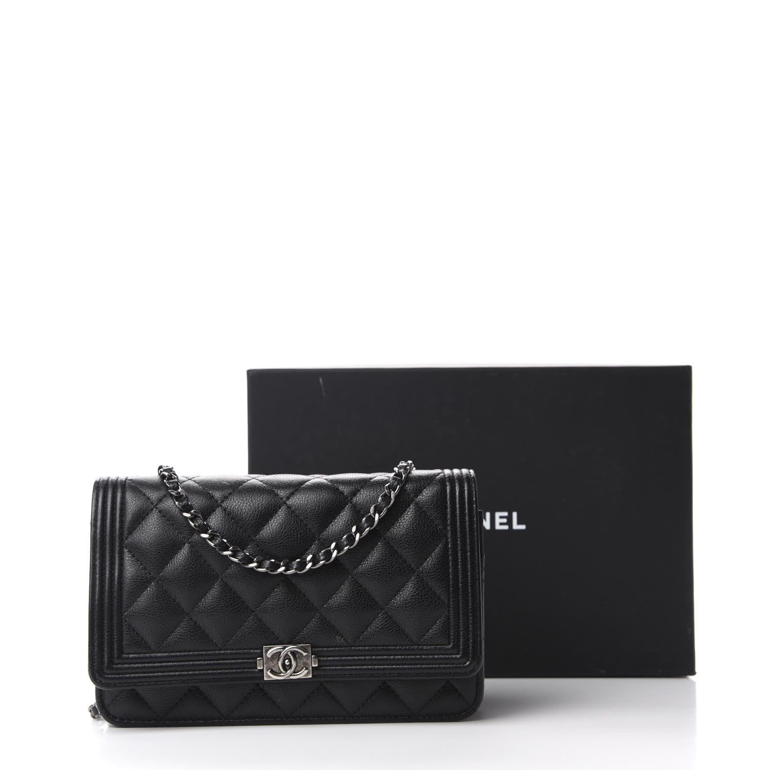 Chanel Calfskin Quilted Boy Wallet On Chain WOC Black 13 of 13