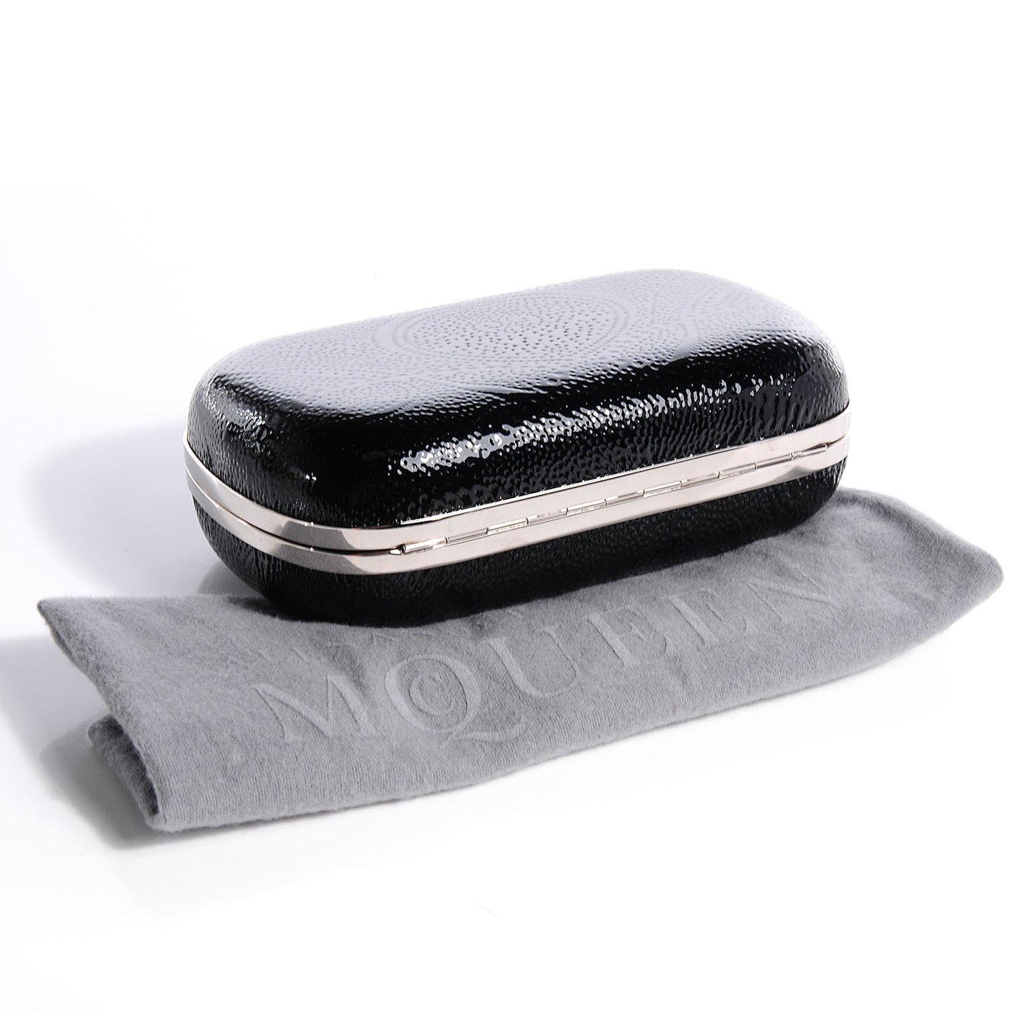 Patent Leather Skull Box Clutch Black