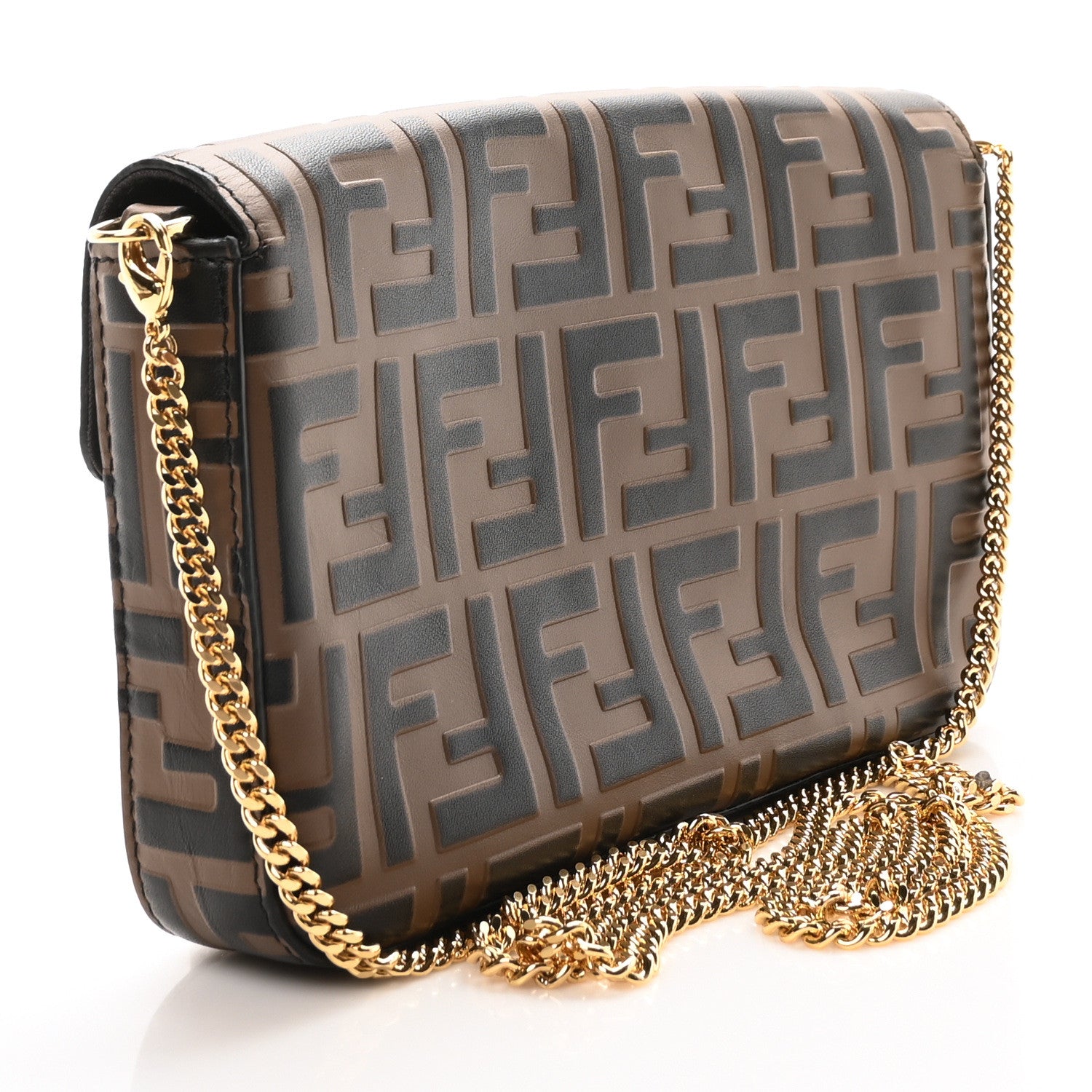 Fendi Vitello Soft F is Fendi Bi-Color FF 1974 Embossed Envelope Wallet On Chain with Pouches Maya Black 4 of 11