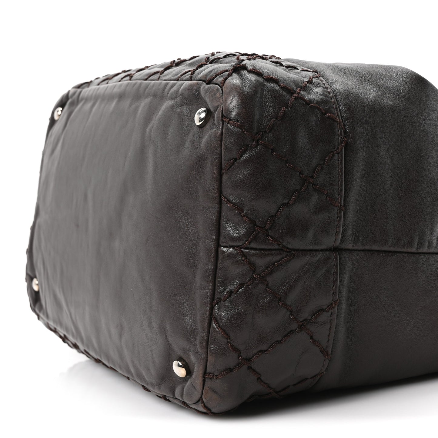 Calfskin Drawstring CC Bucket Bag Dark Brown