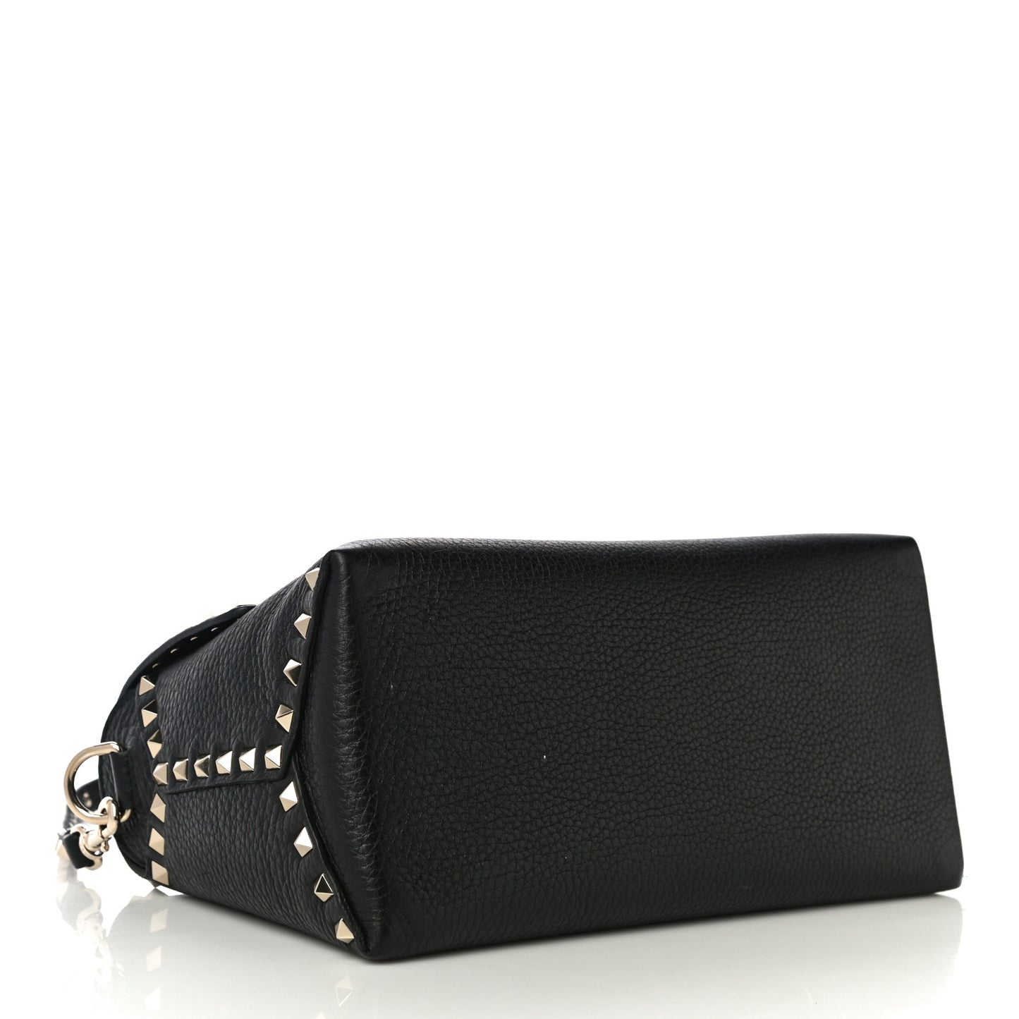 Pebbled Calfskin Rockstud Single Handle Flap Bag Black