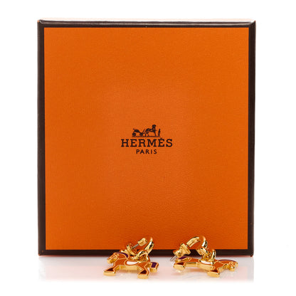 Hermes Metal Lacquered Cheval Earrings Gold Orfevre 5 of 5