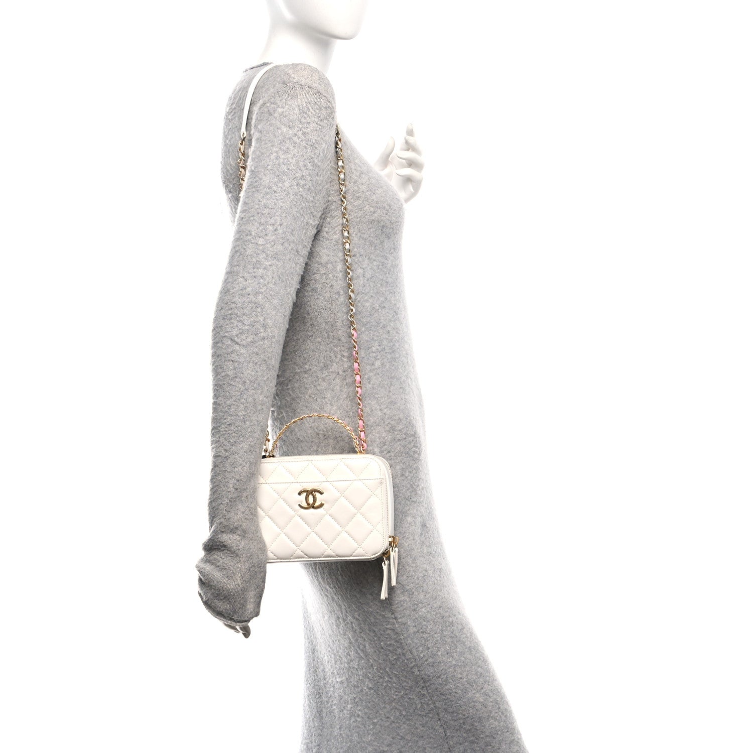 Chanel Shiny Calfskin Quilted Top Handle Vanity Case White 2 of 10