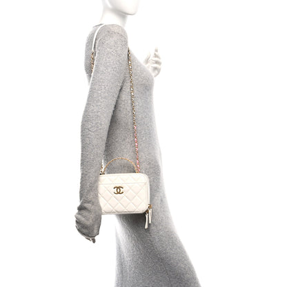 Chanel Shiny Calfskin Quilted Top Handle Vanity Case White 2 of 10