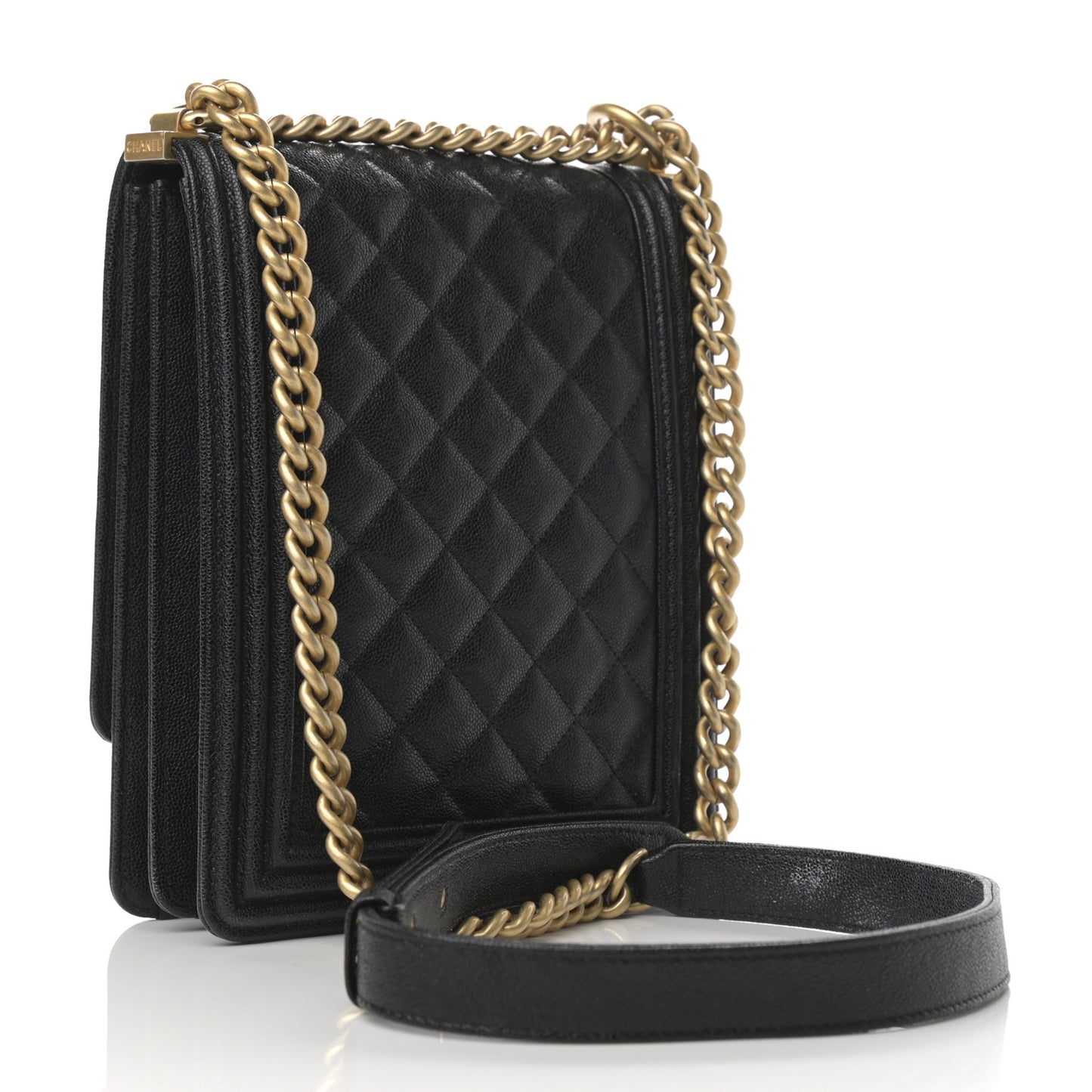 Caviar Quilted North South Boy Flap Black