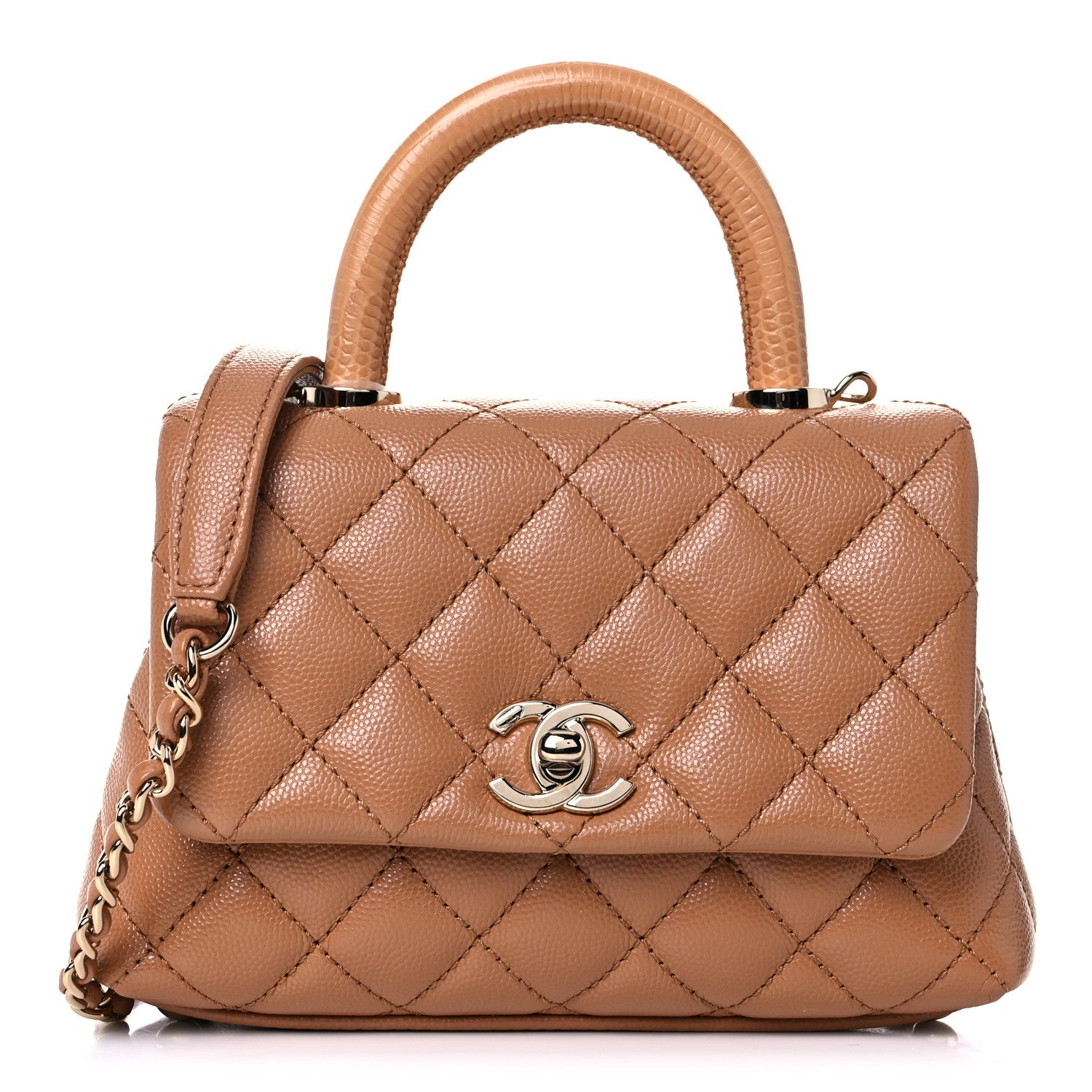 Chanel Caviar Quilted Lizard Embossed Extra Mini Coco Handle Flap Brown 1 of 10