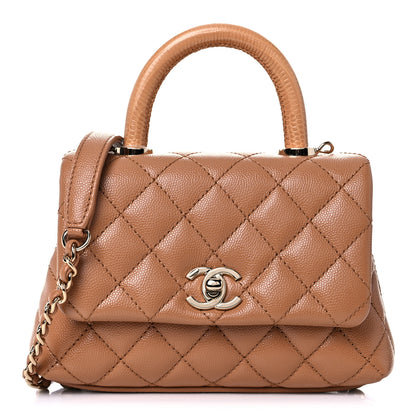 Chanel Caviar Quilted Lizard Embossed Extra Mini Coco Handle Flap Brown 1 of 10