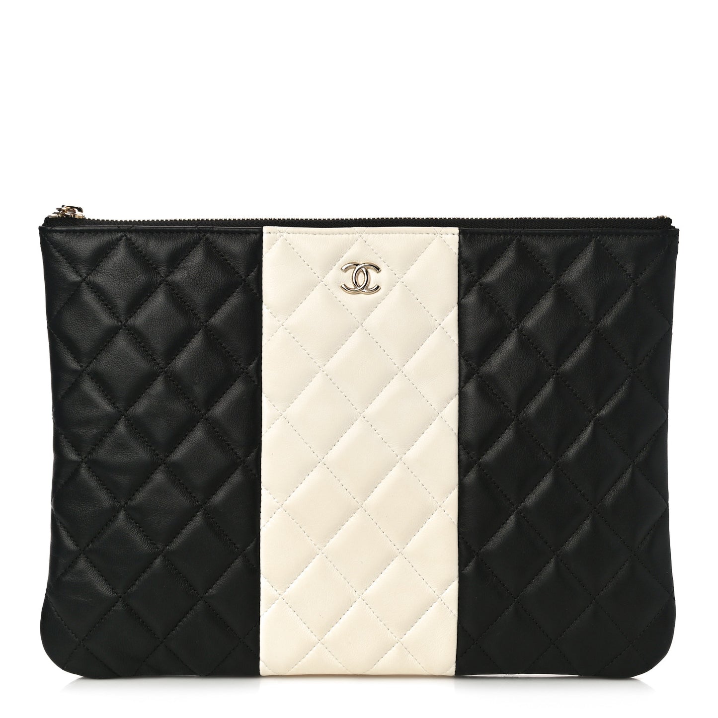 Lambskin Quilted Medium Cosmetic Case Black White