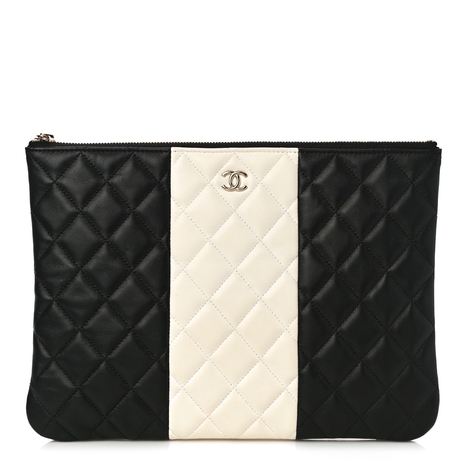 Chanel Lambskin Quilted Medium Cosmetic Case Black White 1 of 11