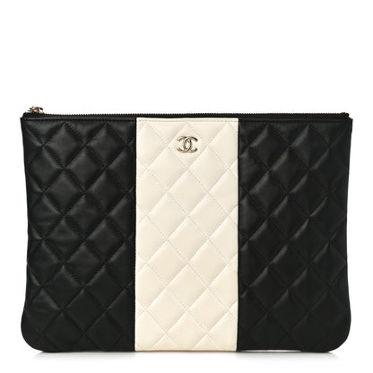 Chanel Lambskin Quilted Medium Cosmetic Case Black White 1 of 11