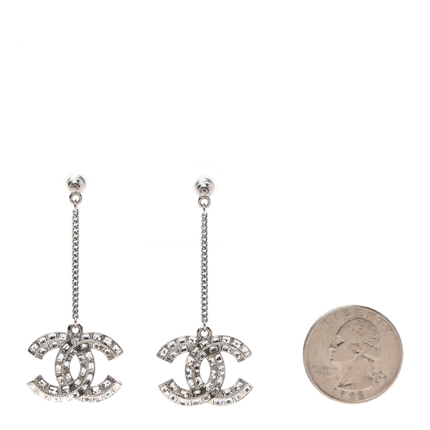 Baguette Crystal CC Drop Earrings Silver