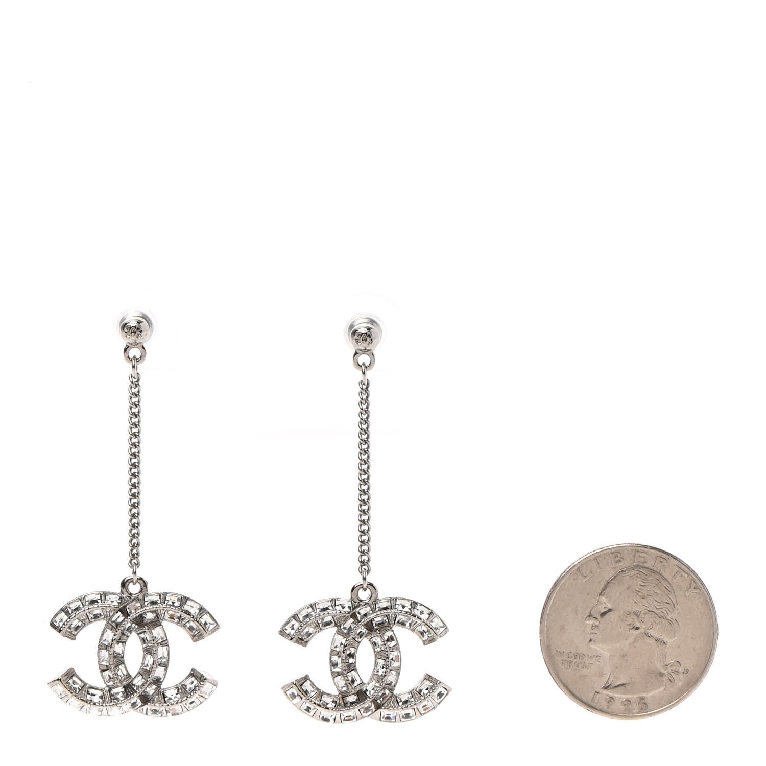 Chanel Baguette Crystal CC Drop Earrings Silver 2 of 5