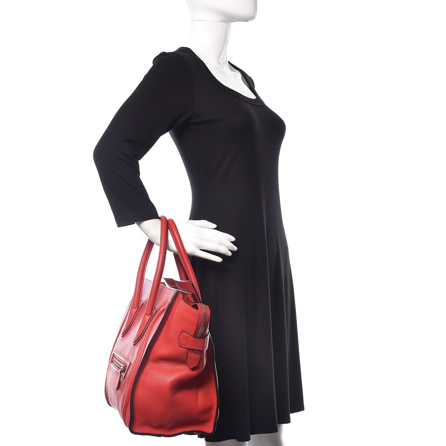 Celine Drummed Calfskin Shoulder Luggage Red 2 of 15