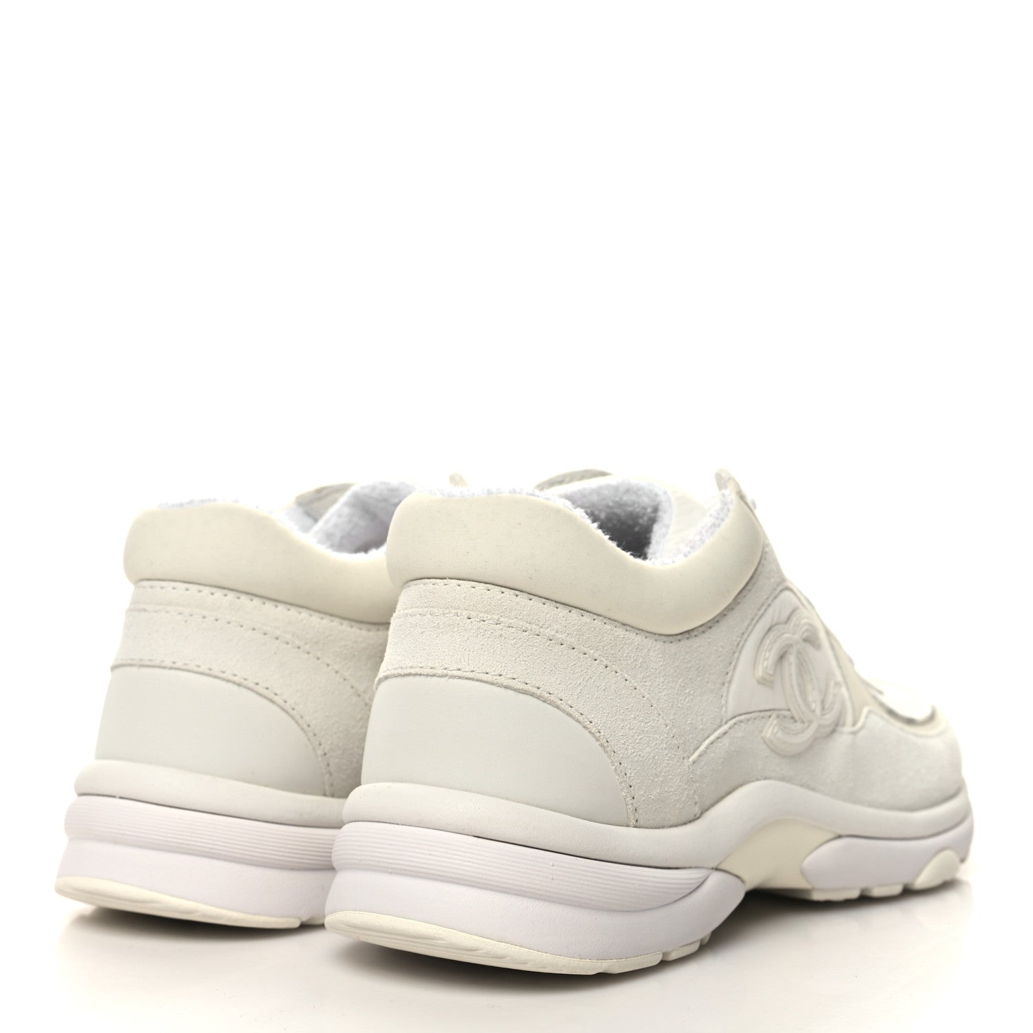 Chanel Suede Calfskin Fabric CC Sneakers 36 White 4 of 10