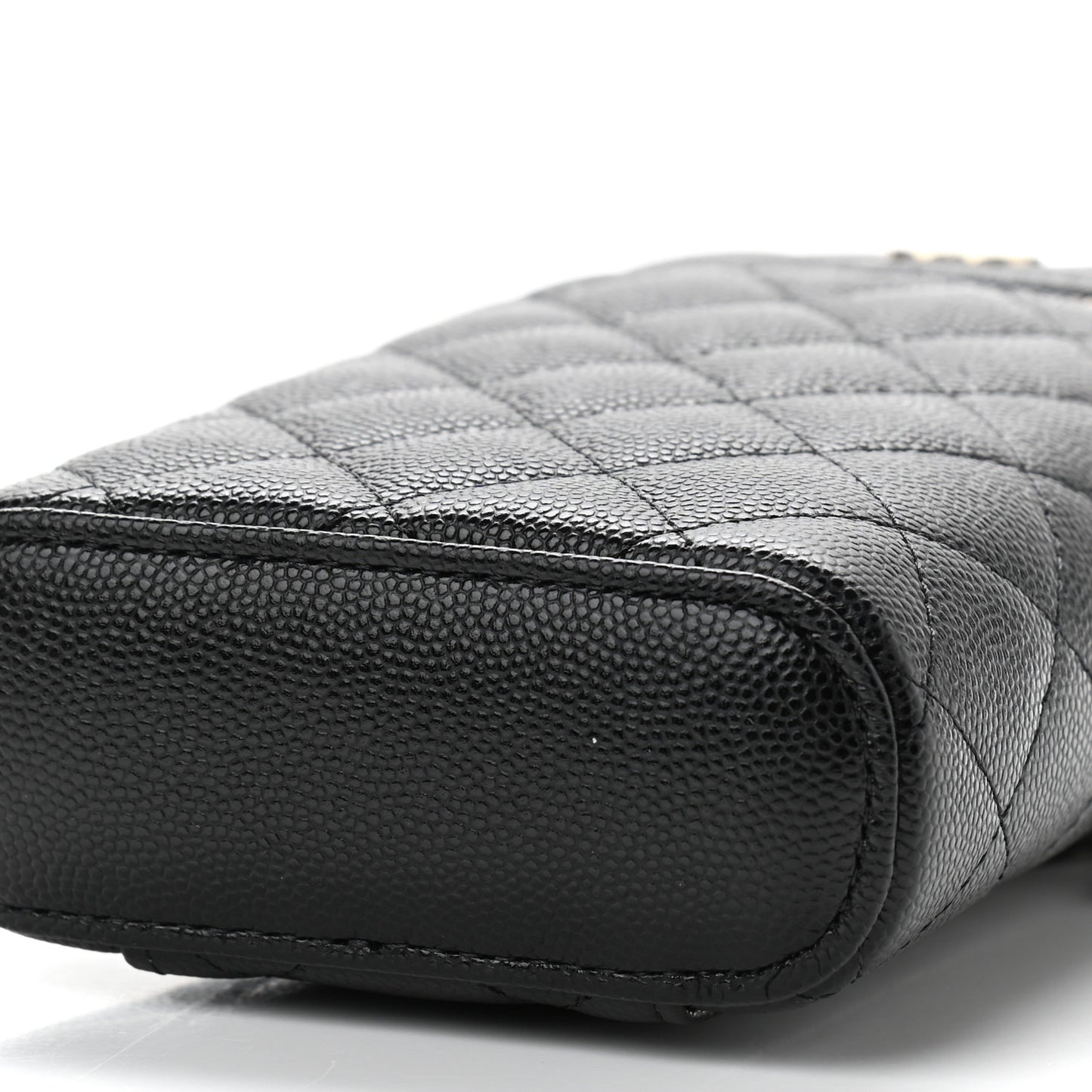 Caviar Quilted Phone Holder With Chain Black