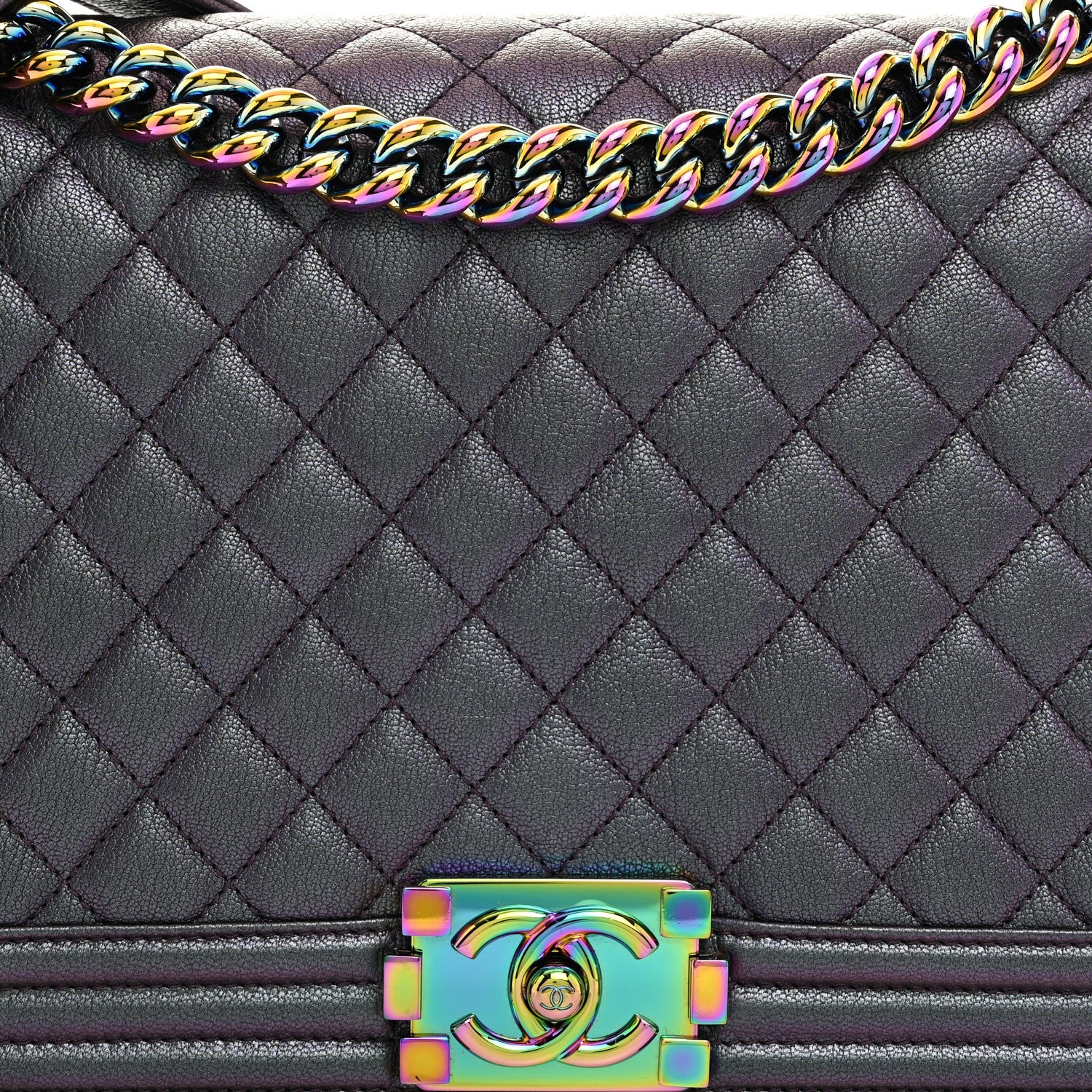 Chanel Iridescent Goatskin Quilted New Medium Boy Flap Purple 8 of 10