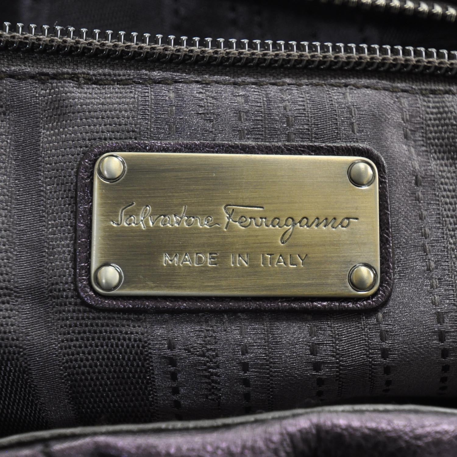 FASHIONPHILE SALVATOREFERRAGAMOVitelloGancioIntreccShoulderBagMetallicPurple 8 of 8
