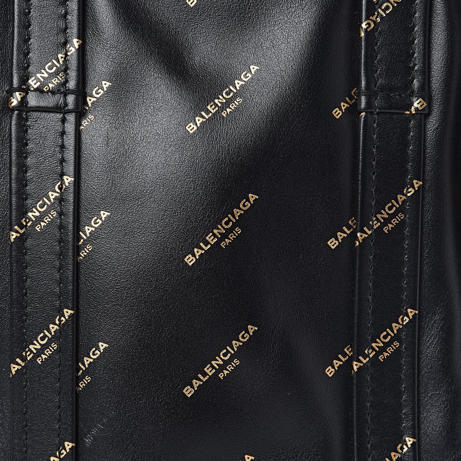 Balenciaga Calfskin Allover Logo XS Bazar Shopper Tote Black Gold 8 of 10