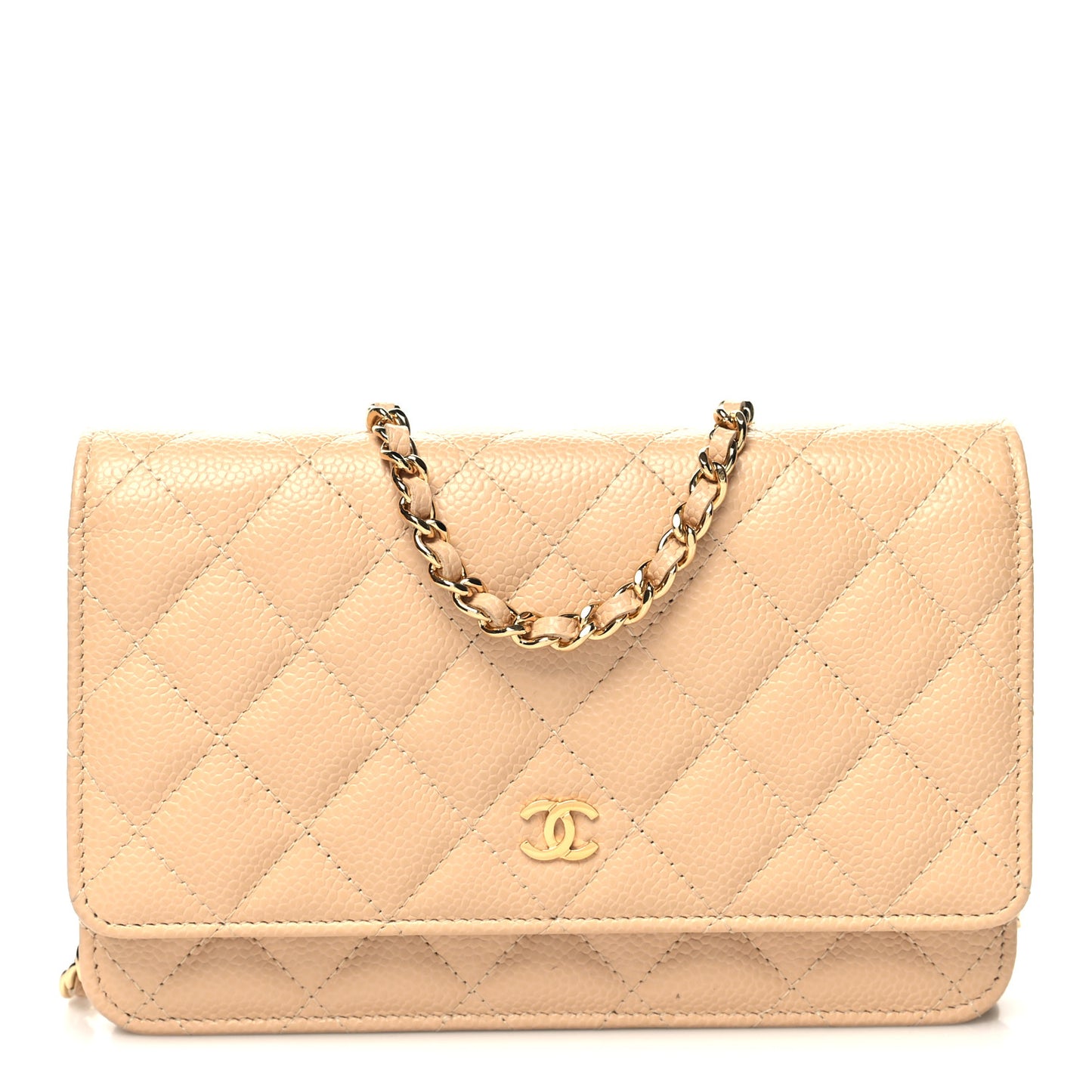 Caviar Quilted Wallet On Chain WOC Beige